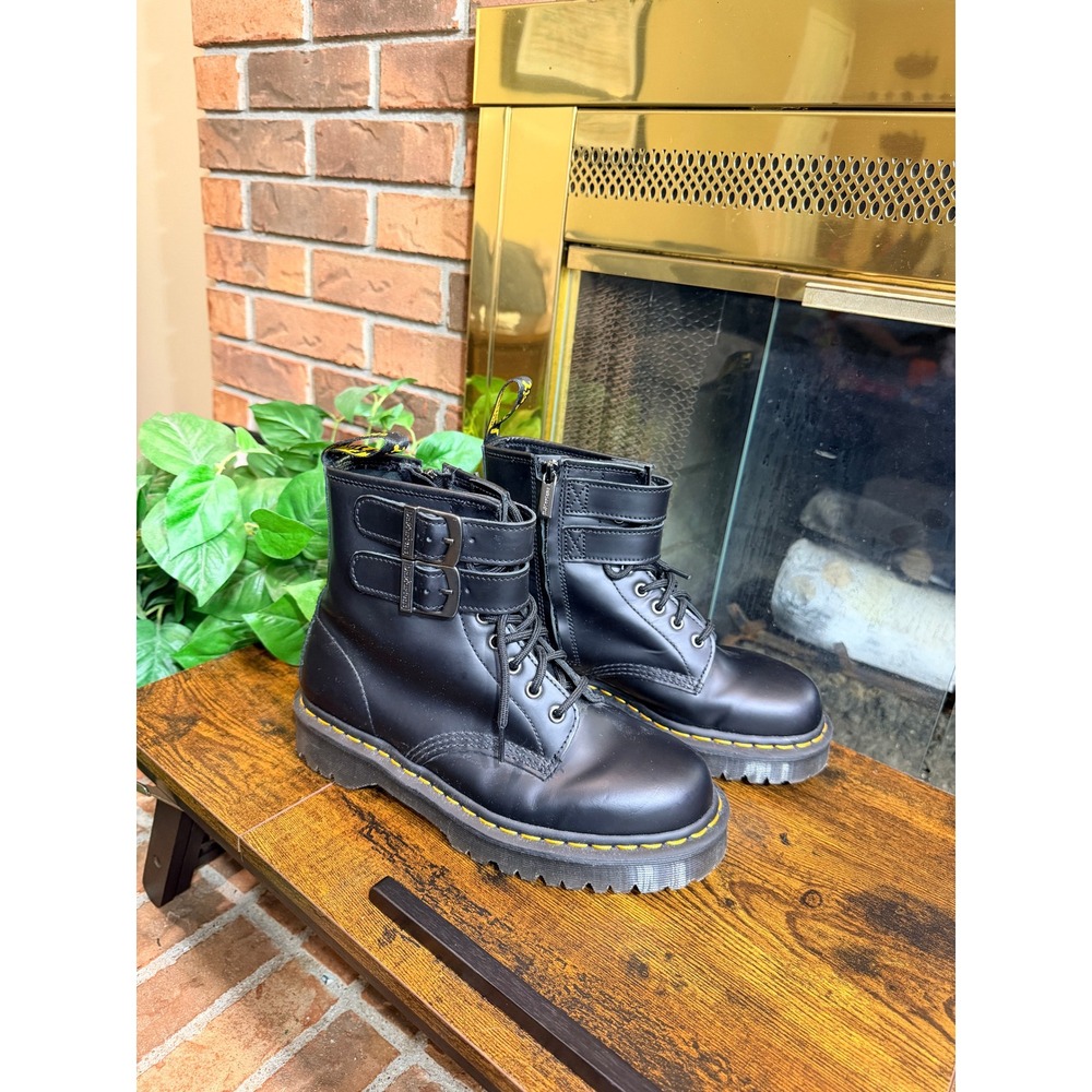 Dr. Martens 1460 Alt Boots Womens Black Leather Double Buckle Platform Size 9
